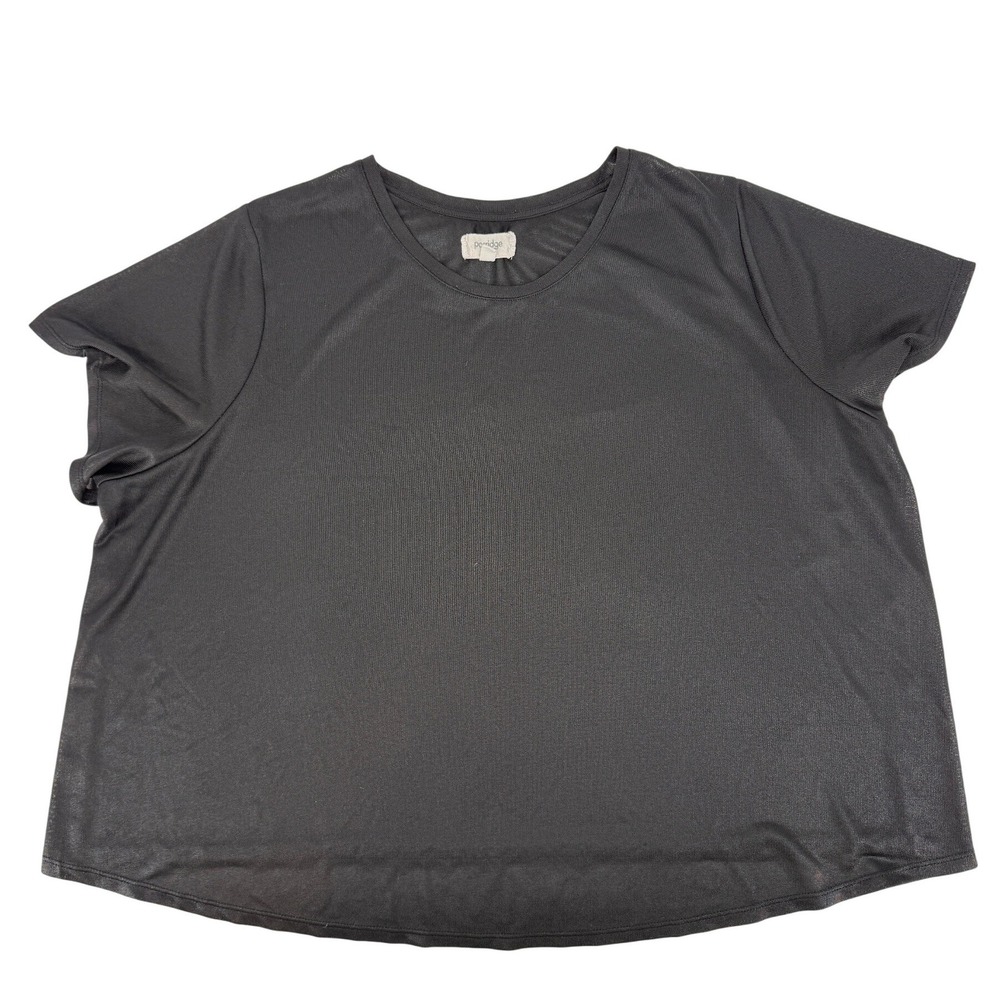 Porridge Anthropologie Womens 2X Black Metallic Sheen Short Sleeve Crew Neck Top